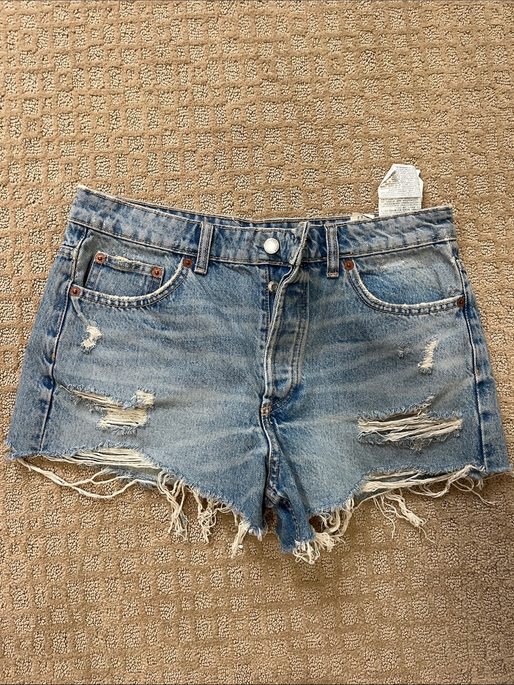 Zara Women’s Distressed Denim Shorts - Light Blue